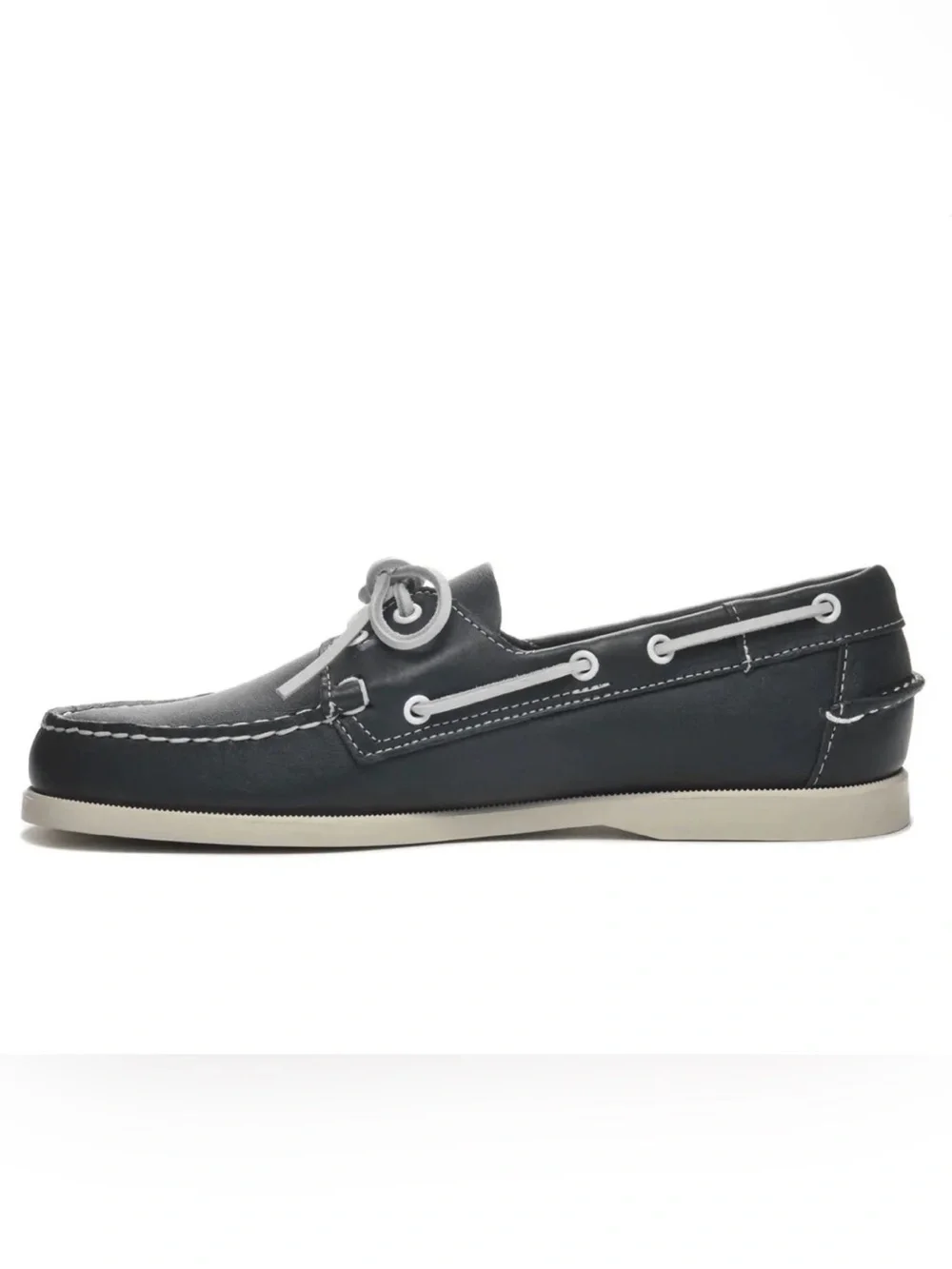 Men’s Sebago Navy Leather Boat Shoes with Cream Laces Size 13